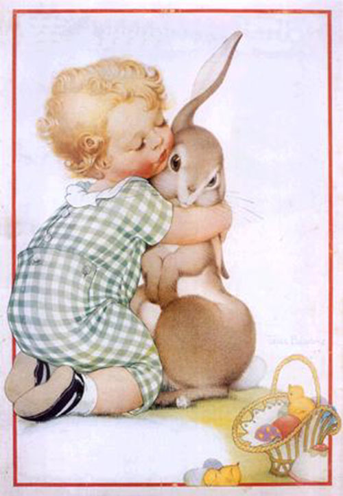 Charming vintage Easter girl and chick puzzle